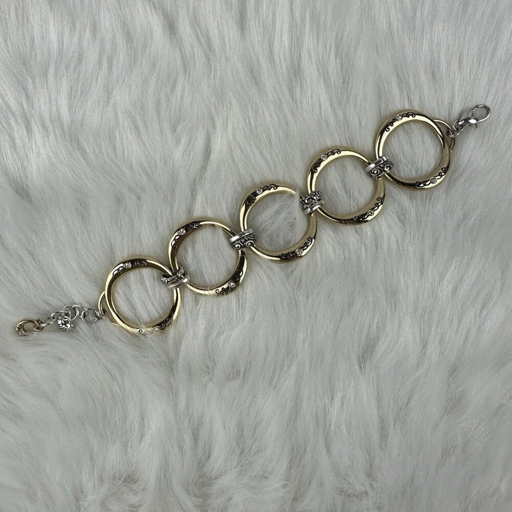 Brighton Gold Tone Brushed Gold Silver Engraved Circles Bracelet 8"